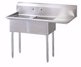SS Two Tub Pot Sink With Right Drain Board 18x18x11