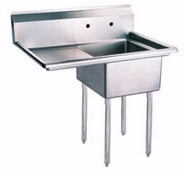 SS One Tub Sink With Left Drain Board 24x24x14