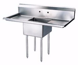 SS One Tub Pot Sink With Two Drain Boards 18x18x11