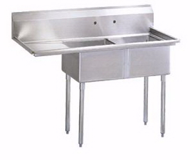 SS Two Tub Pot Sink With Left Drain Board 18x18x11
