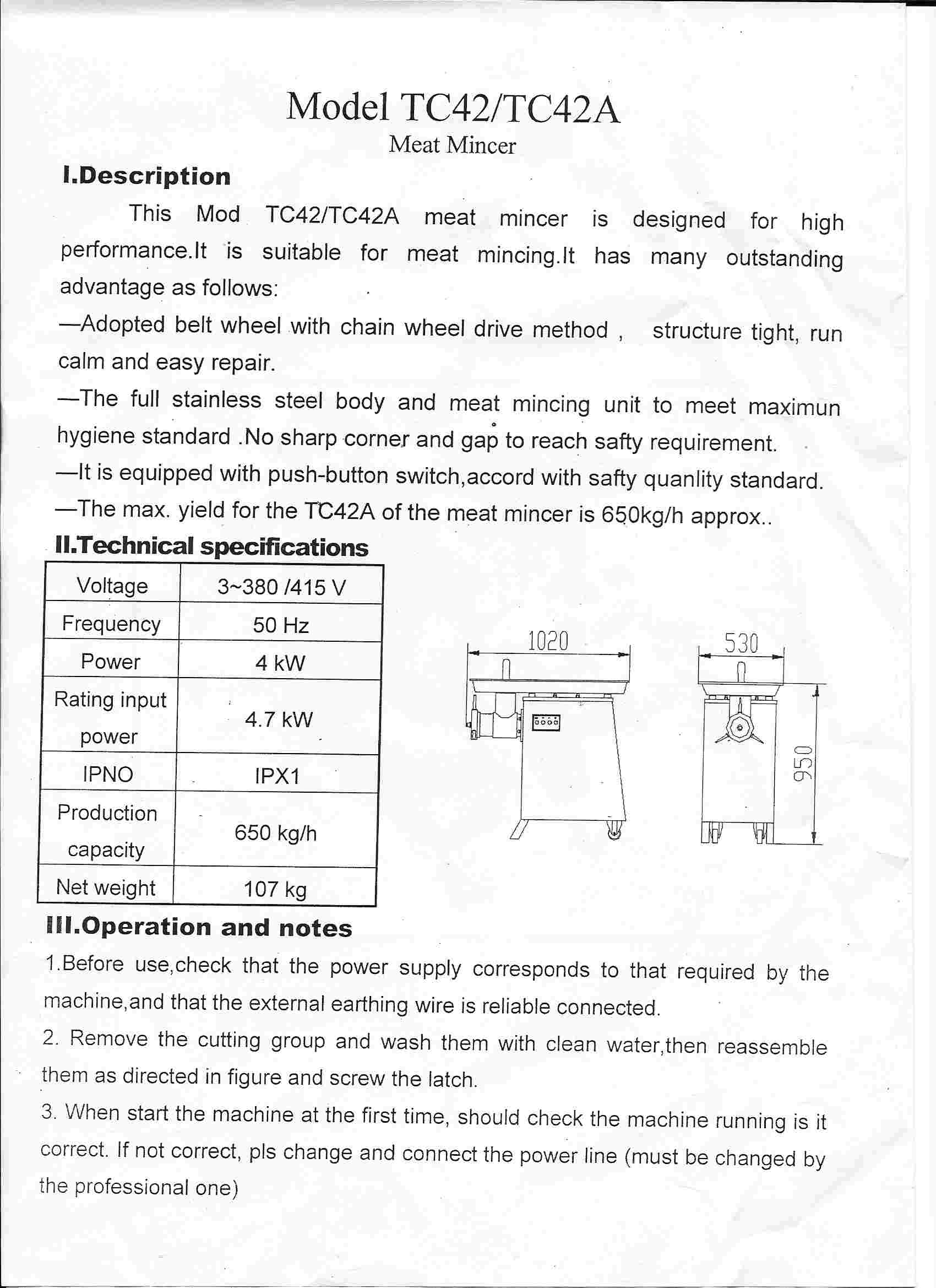 Proprocessor #42 Meat Grinder Manual 